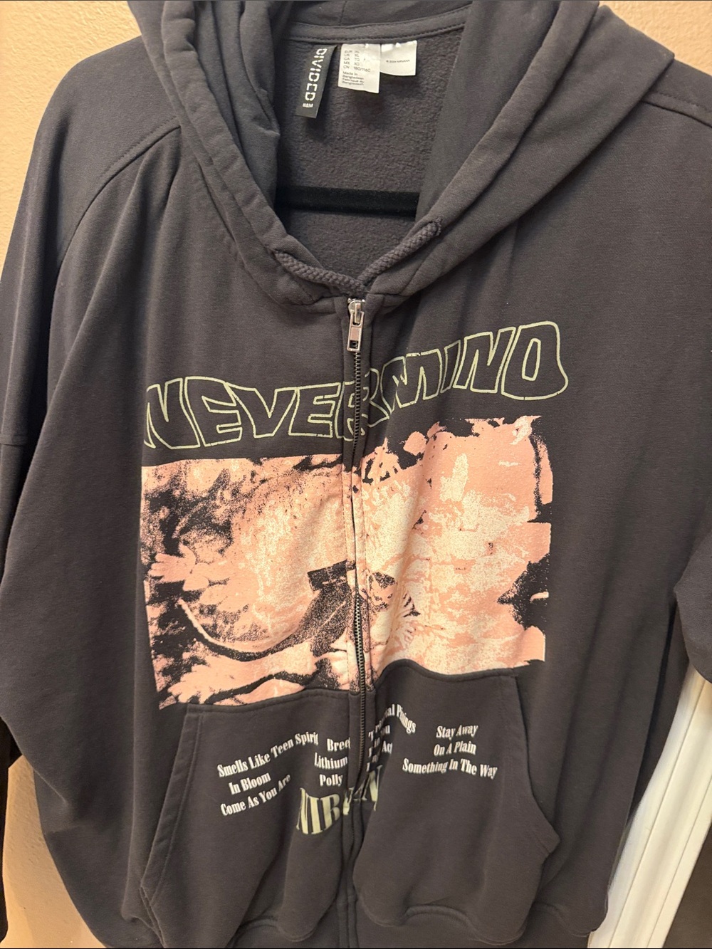 H&M Nirvana Nevermind Charcoal Zip Hoodie Slightly Cropped